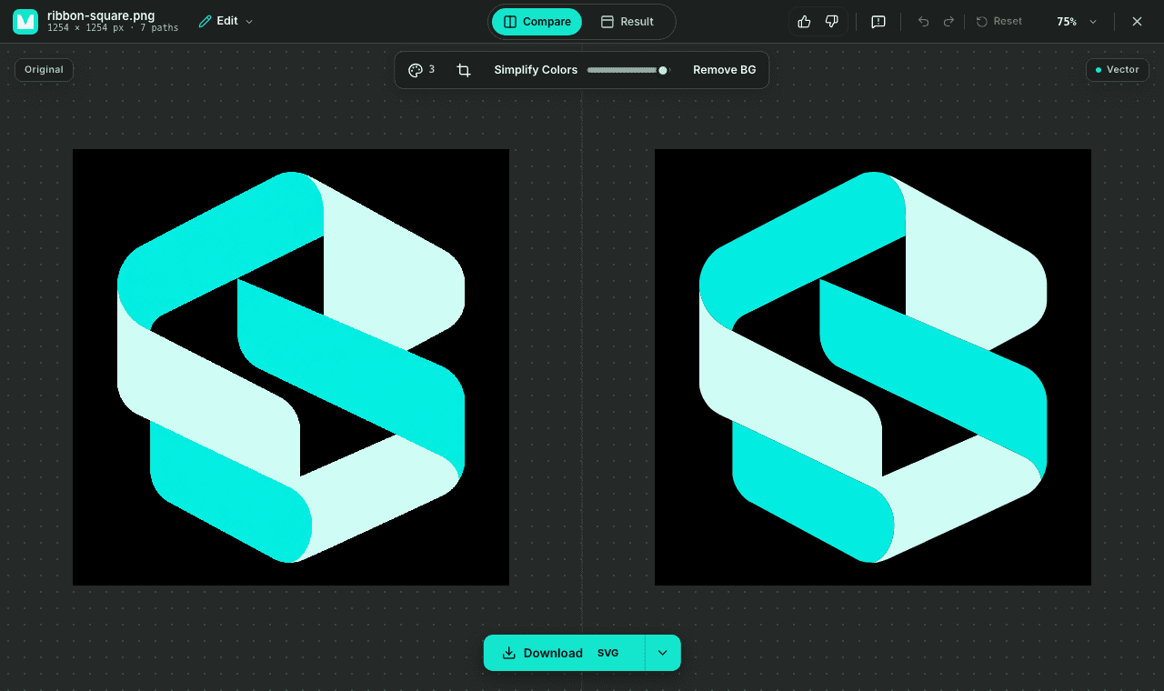The actual PerfectVector editor · Saved sample result