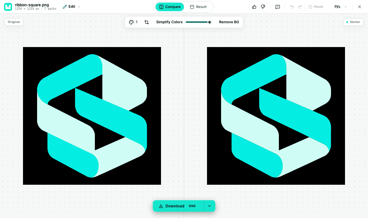 The actual PerfectVector editor · Saved sample result